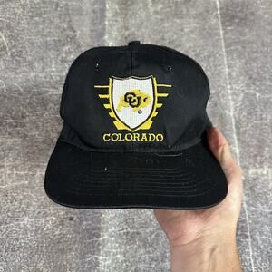 Men's Vintage 90's Colorado Buffaloes CU Buffs Black Crest Logo Snapback Hat Cap